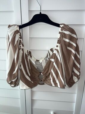 Surf Gypsy Brown and White Striped Puff-Sleeve Crop Top